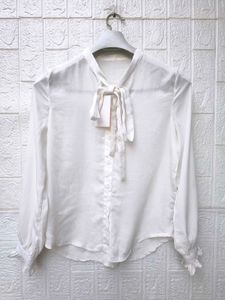 Korean Pinterest Elegant White Bow Neck Blouse