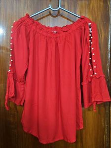 Stylish Off-Shoulder Red Top