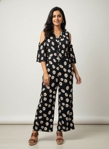 Daisy Print Cold Shoulder Jumpsuit
