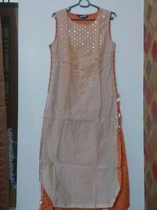Orange Coloured Cotton Festive Kurta With Latkans