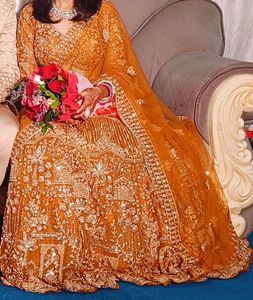 Bridal Orange Gold Toned Lehenga