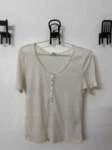 Cream Ribbed Henley Top