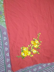 Red Kurta with Yellow Floral Embroidery