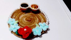 Decorative Puja Thali with Pearl &amp; Flower Accents