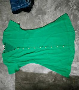 V-Neck Button-Up Green Dress