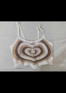 y2k Crochet brown Heart Crop Top pinteresty