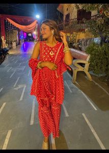 Red Printed Kurta with Sharara Set