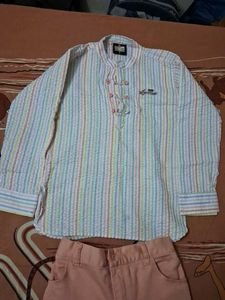 Boy's Striped Kurta and Peach Pants Set