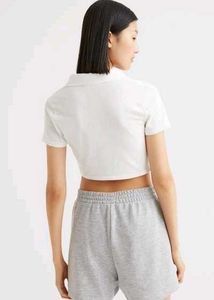 H&amp;M White Cropped Polo T-Shirt