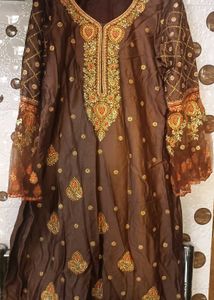 Heavy  Cotton Stones And Beaded Suit  Color: ( 🟤)
