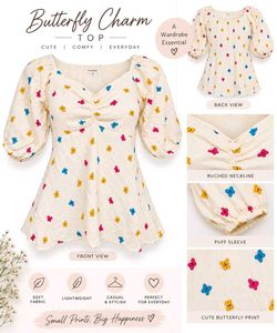 🔥BUY 1, GET 1 FREE🔥Butterfly Print Peplum Top 28