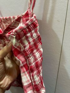 Red Checkered Cropped Cami Top