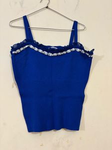 Chic Blue Ruffled Tank Top