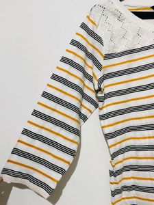 Striped Long Sleeve Top with Lace Detail