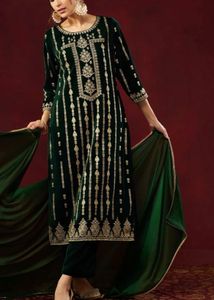 green velvet kurta set