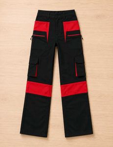 Black &amp; Red colour block cargo Co-ord Set
