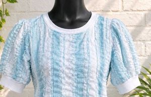 Blue &amp; White Striped Textured Top