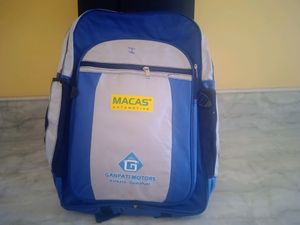 Blue Backpack with Automotive Branding