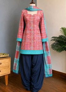 Elegant Pink & Blue Kurta Set with Dupatta