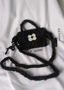 Black Fuzzy Mini Shoulder Bag with Flower 🖤🌸