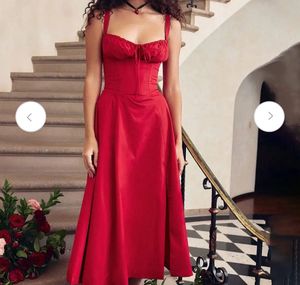 Fit and Flared Midi Side Slit Red Dress
