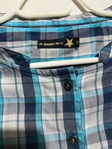 Blue Plaid Button-Up Shirt