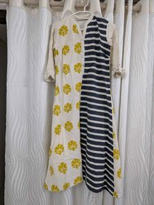 Kurta with Floral and Stripe Print