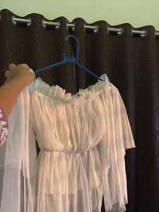 Off-Shoulder white mesh top
