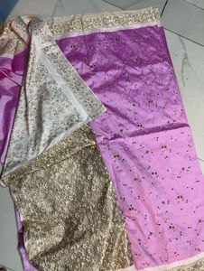 Cream Embroidered Sleeve Blouse and saree