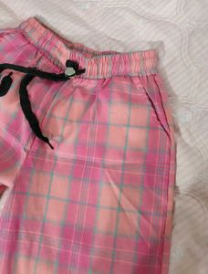 Pink Plaid Wide-Leg Pants