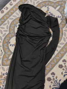 Chic Brown Ruched One-Sleeve Dress