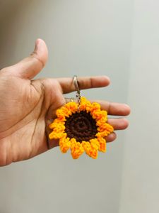 Handmade Crochet Sunflower Keychain and tie/charm