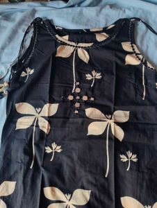 Navy Blue Kurta with Floral Print