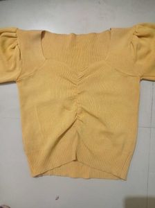 sweatheart neck Puff Sleeve Knit Top