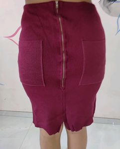 Burgundy Straight strachable Skirt