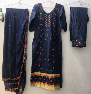 stitched suit plazo pant Navy Blue Embroidered sui