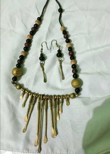 Boho dokra brass fringe Necklace Earrings bangle