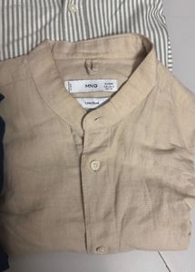 Mango Man Beige Band Collar Shirt