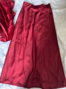 Elegant Red Satin top and skirt set