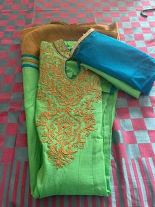 Mint Green &amp; Blue Embroidered Ethnic Gown/anarkali