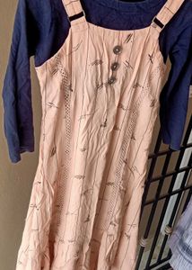 Casual Pink Striped Pinafore Dress
