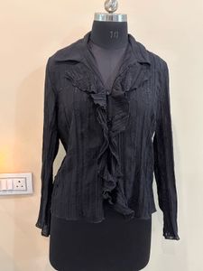 Black Ruffle Blouse with Coin Belt