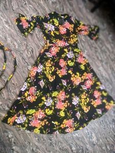 Black Floral Print Midi Dress