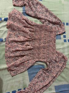 Pink Floral Smocked Puff Sleeve Top