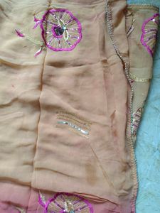 Pure Georgette dual shade saree with work n net he