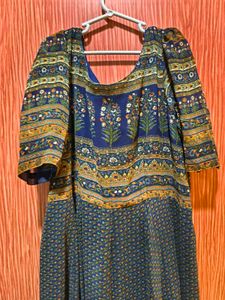 Elegant Blue Printed Maxi Dress
