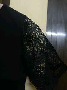 Black Plain Anarkali Kurti With Lace Sleeves