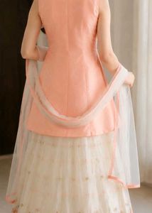 Elegant Peach &amp; Cream Embroidered Lehenga Set