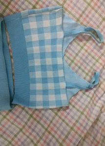 Blue Gingham Knit Co-ord Set