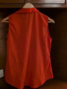 Sleeveless Red Collared Top